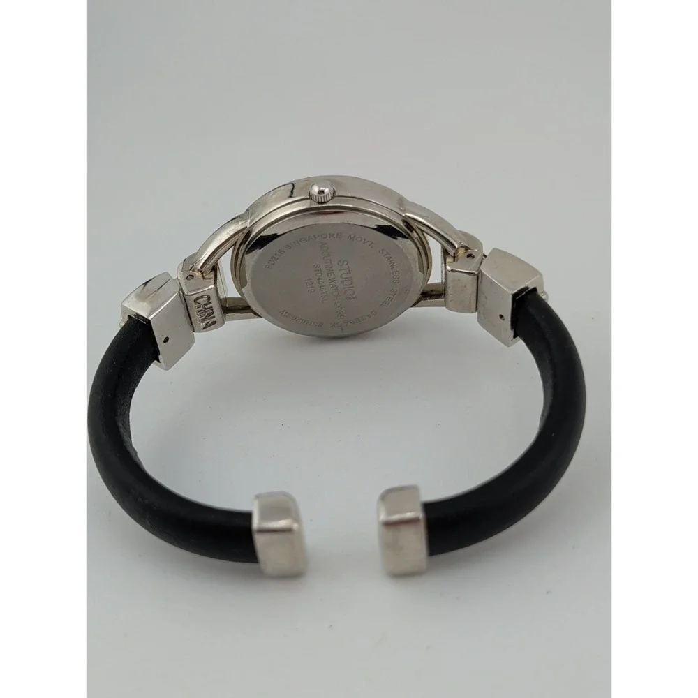 Studio Time Watch Women 31mm Silver Case Black Bangle Band- New Battery